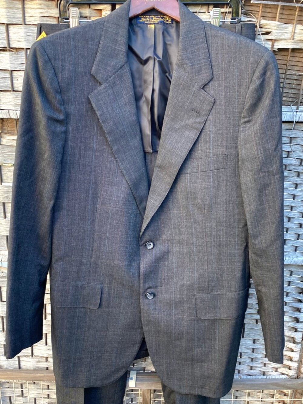 1980s Brooks Brothers Golden Meece Two Piece Suit Gray Grey Plaid Vintage 40R